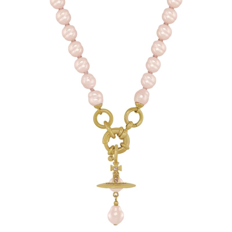

Vivienne Westwood Aleksa Saturn Pearl Pendant Necklace Women necklace Gold Peach 6301013C02R922 Basic Packaging-Dust Bag+Box