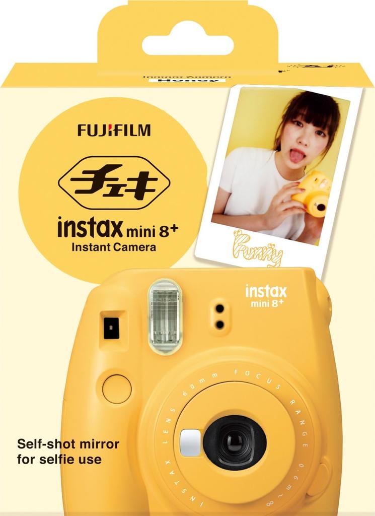 FUJIFILM Instax Mini 8 Plus Instant Camera with Lens and Genuine Hand Strap INS MINI 8P Close-Up (Honey HONEY)