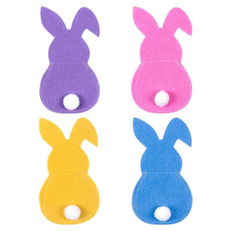 4pcs Easter Rabbit Shape Cutlery Bag Knife Fork Tableware Holder Pocket Easter Party Dinner Table Ornament Spring Party Supplies