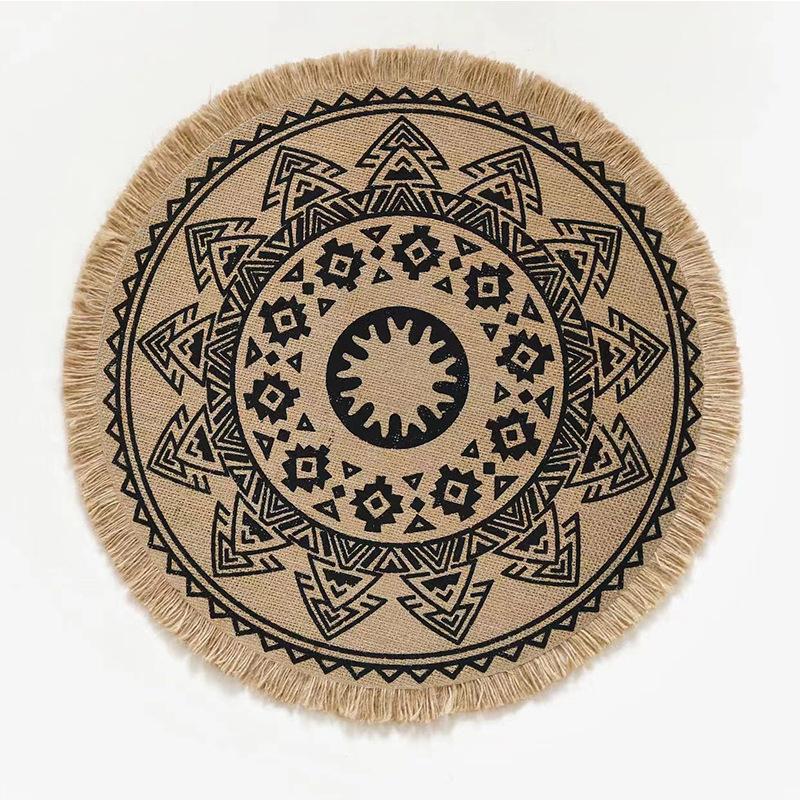 Boho Mandala Round Placemats Heat-Resistant Linen-Cotton Table Mats Washable Non-Slip Dining Decor