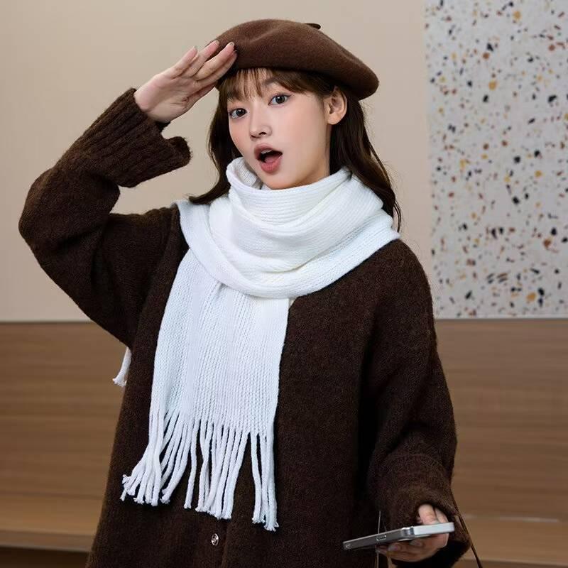 Winter Scarf Women Luxury Autumn Winter Cashmere Scarf Thickened Warm Shawl Classic Tassels Fluffy Scarf Solid Color Soft Shawl