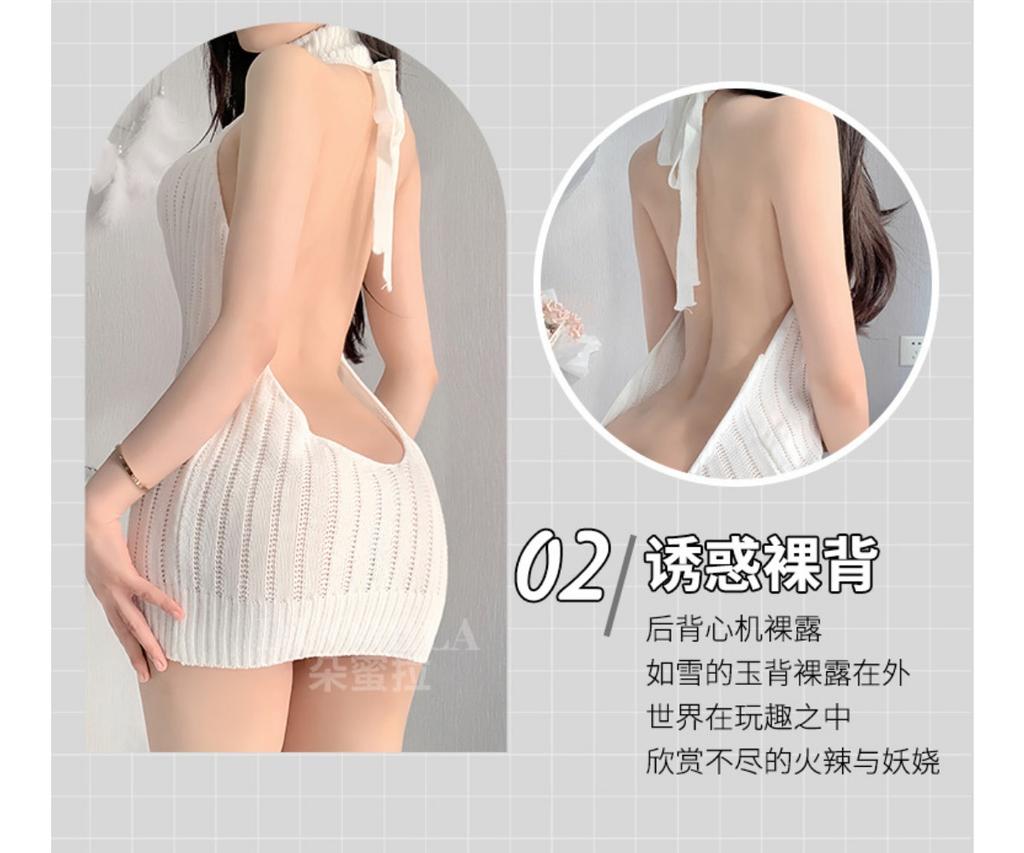 Sexy Sexy Sweater Open Chest Loose Knitted Sweater Uniform Temptation Pure Backless High Neck Sleeveless Sweater
