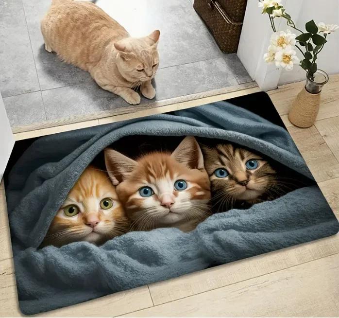 Cartoon Four Kittens Welcome Home Floor Mat Super Cute and Warm Cartoon Cat Floor Mat Suitable for Decorating Living Rooms And