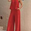 New Women's Sleeveless Vest And Trousers Two Piece Set Fashion Solid Color Two Piece Round Neck Top Pants Suit Casual Set