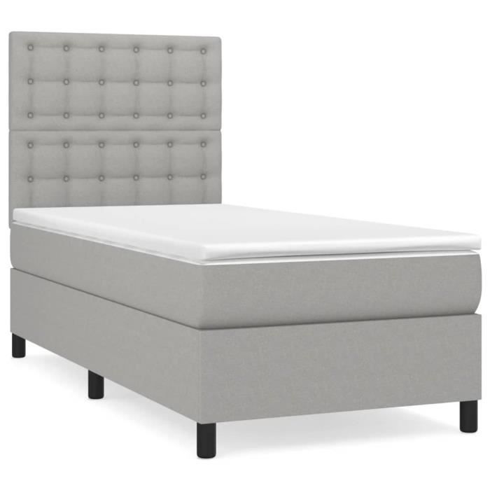 3142073 vidaXL Lit à sommier tapissier avec matelas Gris clair 100x200cm Tissu