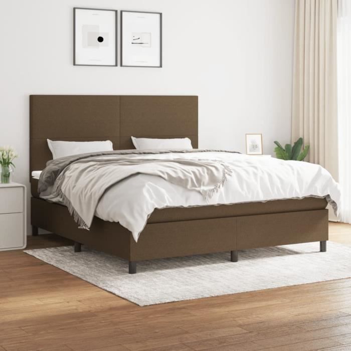 3141636 vidaXL Lit à sommier tapissier avec matelas Marron foncé 180x200 cm