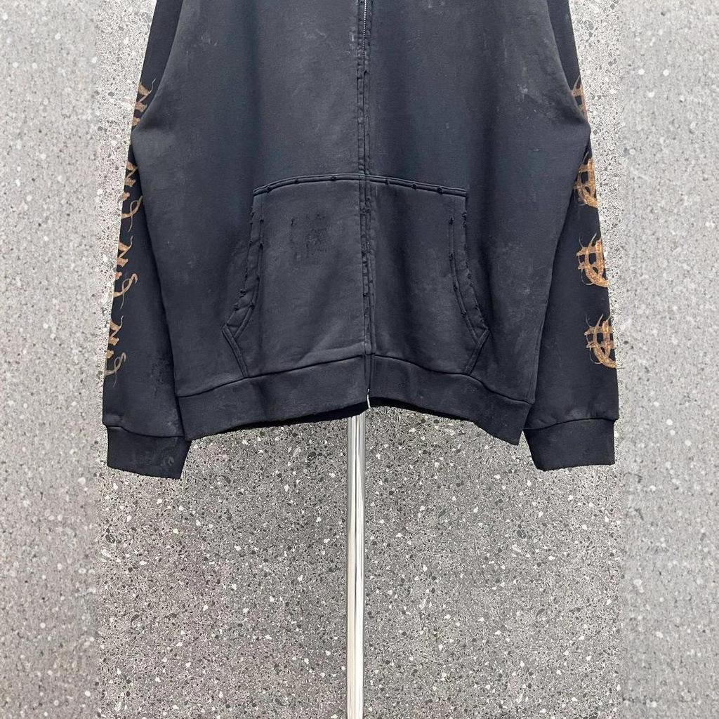 23SS B Marke Sanskrit Flamme Reißverschluss Hoodie - Lockere Passform Lässige Jacke