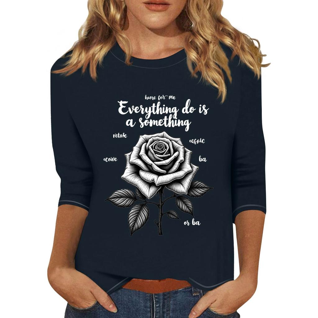 Modisches, lässiges Pullover-Oberteil mit Dreiviertelärmeln und bedrucktem Kragen für Damen
