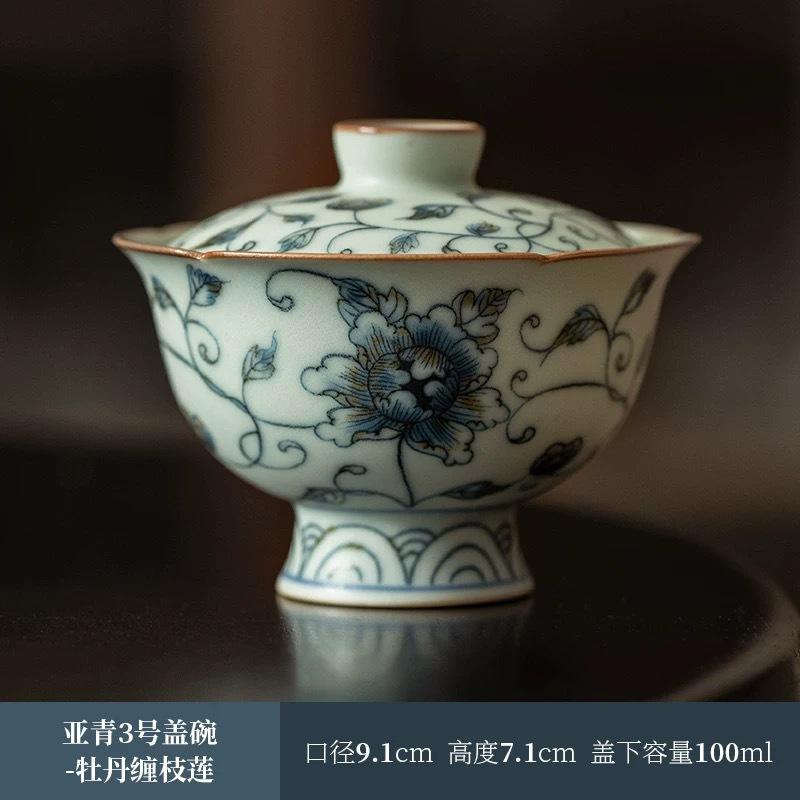 100ml Ancient-style Blue White Porcelain Gaiwan Elegant Tea Tureen Tea Bowl with Lid Kit Tea Making Cover Bowl for Tea Craft