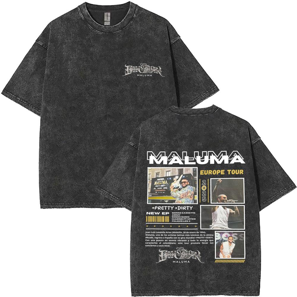 T-shirt Vintage Lavata Rapper Maluma Pretty Dirty Europet Tour Uomo Donna Moda Oversize Hip Hop Streetwear Maschile