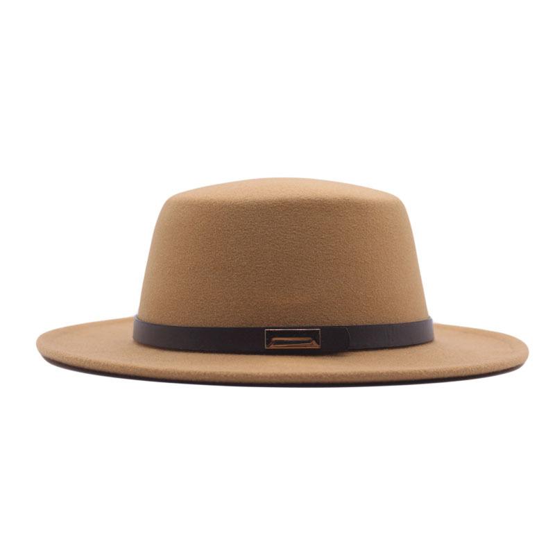 New spring and autumn top hat women's fashion British woolen hat flat top gentleman retro solid color hat