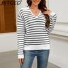BITCED Women's Autumn/Winter Striped Sweater Casual Oversized Long-Sleeved Minimalist Pullover Knit Base Layer