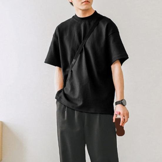 Summer Men T-shirt Round Neck Short Sleeve Solid Color Soft Breathable Thin Pullover Loose Casual Simple Style Couple Top