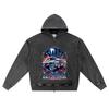 DTG Print Knitted Denim Zip-Up Hoodie Lowrider Nation Brother Print Zipper Hoodies  