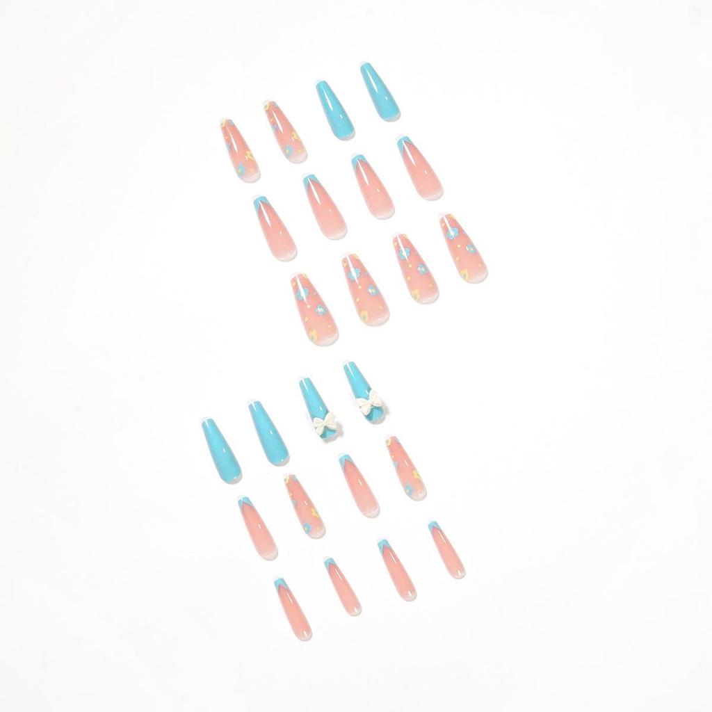 Macaron Blue Flower Nail Stickers: Wearable, Removable, Self-Adhesive Manicure Tips