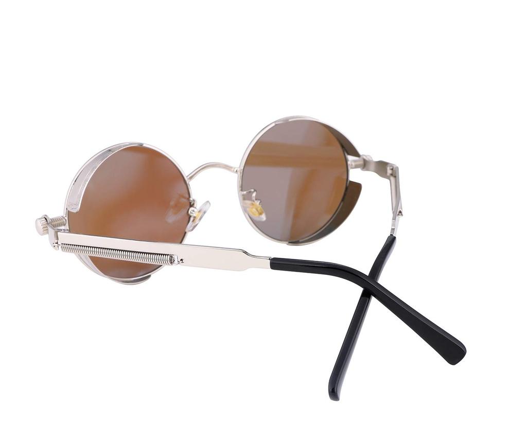FEISEDY Retro Steampunk Style Punk Metal Round Sunglasses for Men and B1857 Sunglasses, Women, Unisex,