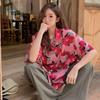 Ladies Summer Holiday Bohe Shirt - Oversized Short Sleeve Button Down Flower Printed Top for Casual Layering