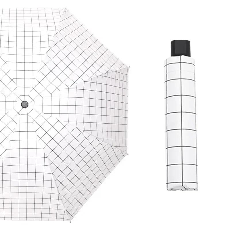 

Ручное открытие и закрытие складного зонта от солнца и дождя двойного назначения в клетку с черным клеем белый