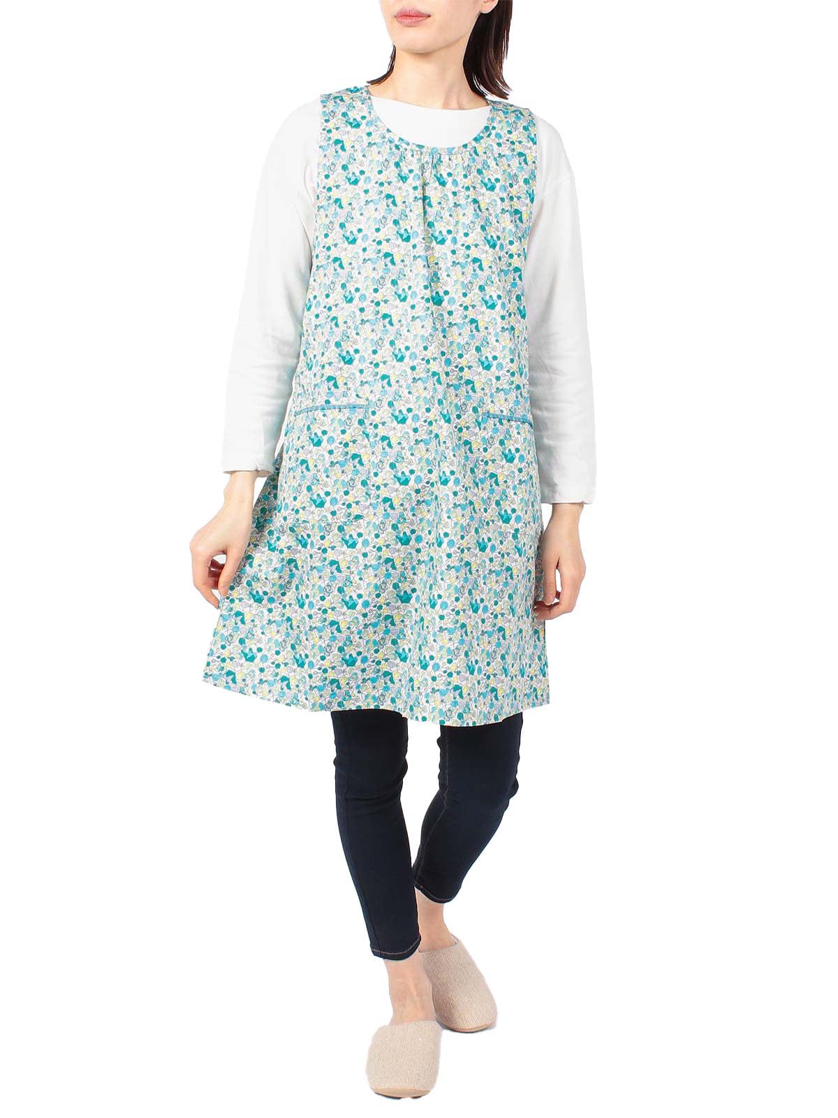 

LICIE Liberty Print Ruby Apron with Back Cotton 40 Broadcloth 70553002 Free Size [Nigai] Water-repellent Tie-back 100% Women s 30.Green