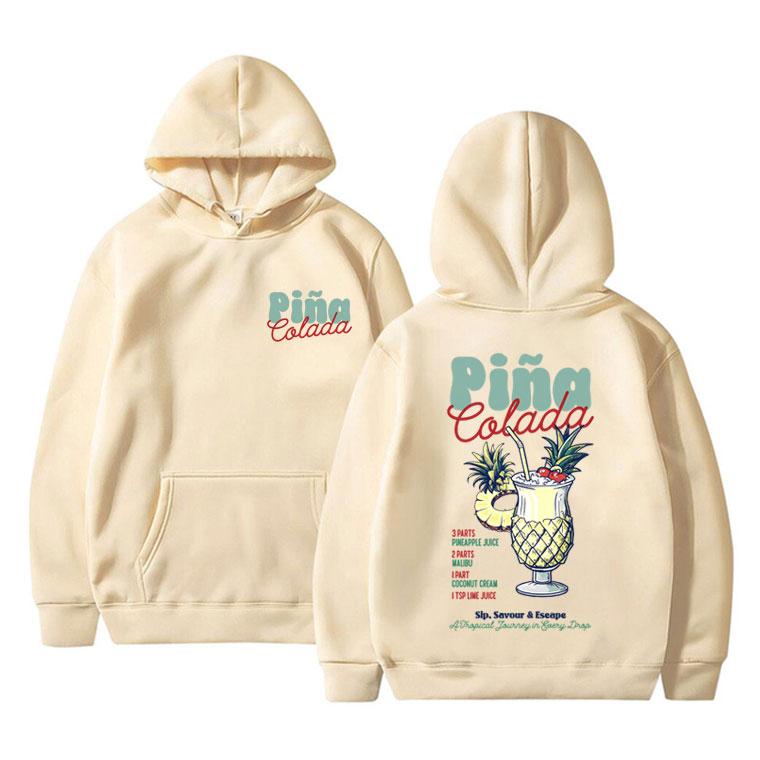 Lustiger Pina Colada Cocktail Doppelseitiger Grafik Hoodie Herren Damen Mode Übergroße Sportbekleidung Herren Freizeit Langarm Kapuzenpullover