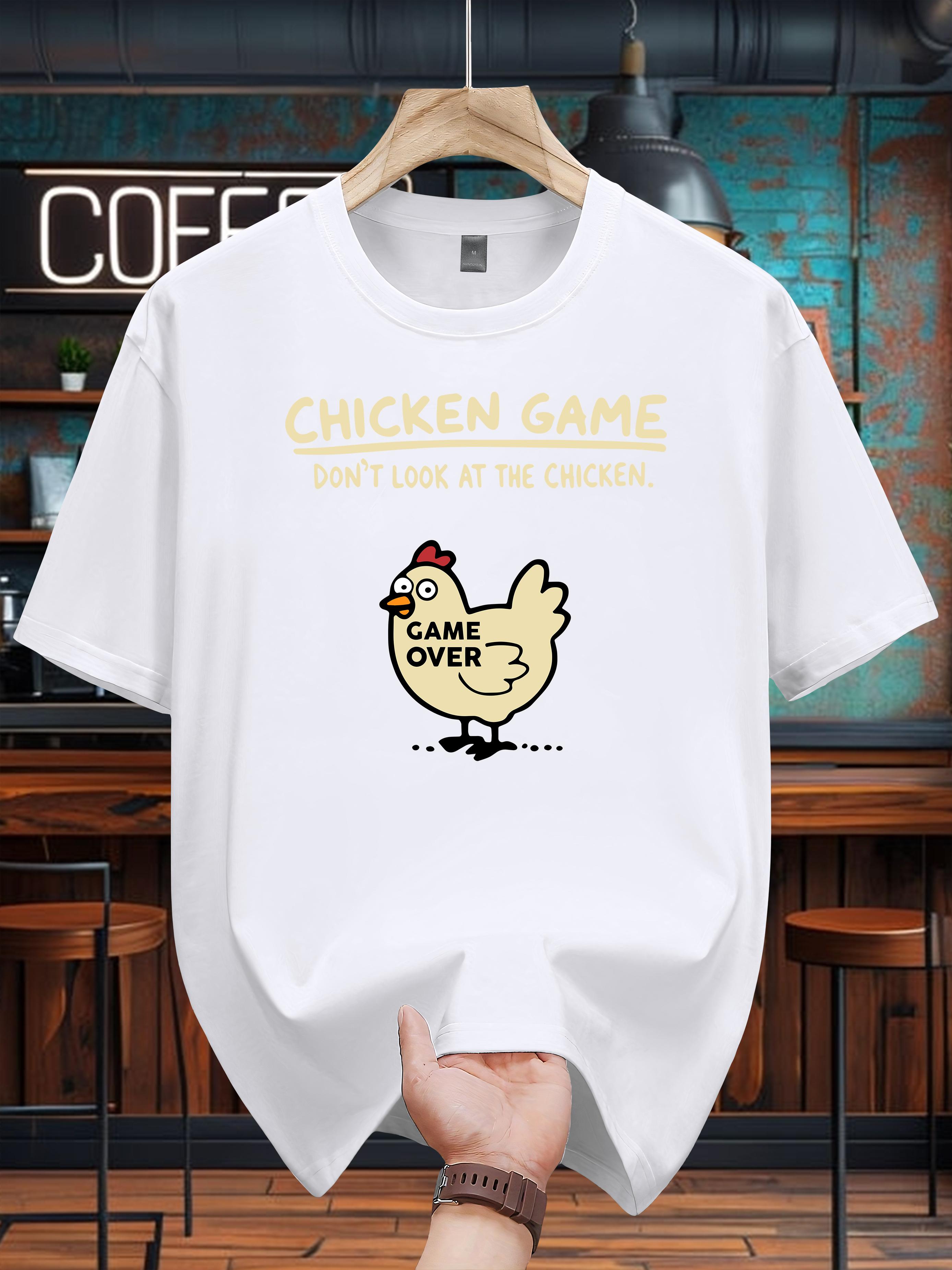 

100% Cotton Casual Summer T-shirt - Funny Chicken Game Graphic Print S