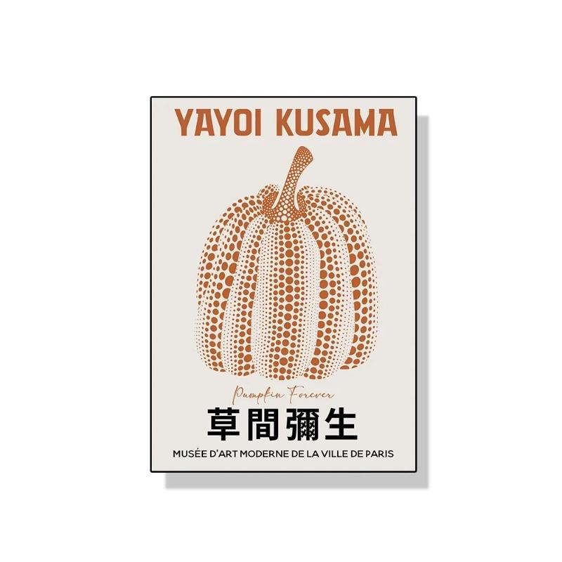 Yayoi Kusama Kunstausstellung Kürbisblume Wandkunst Poster Drucke Abstrakte Leinwandmalerei Bild für Modernes Zimmer Wohnkultur