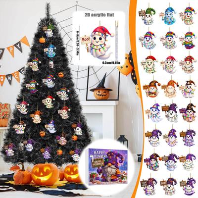 2025 Halloween Ghost Advent Calendar 2D Acrylic Cartoon Ghost Ornament Set 24 Days Cute Ghost Countdown Decoration for Home Parties