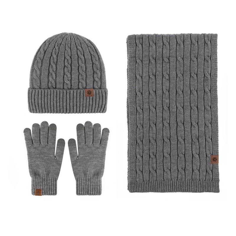 Warm Winter Knit Set Men Women Cable Beanie Scarf Gloves 3-Piece Thick Acrylic Outdoor Travel Accessory