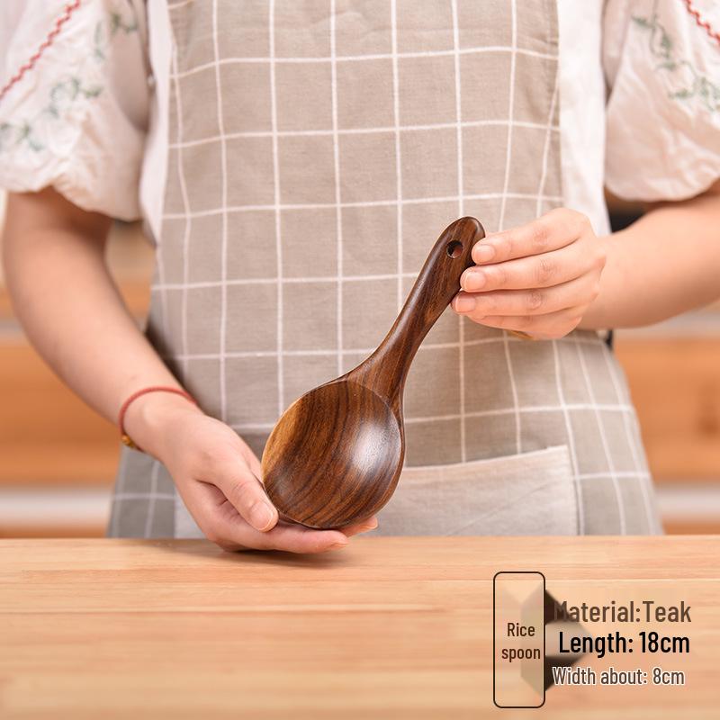 Набор антипригарной посуды из тайского тика: Деревянная лопатка, лопатка для стир-фрая и половник