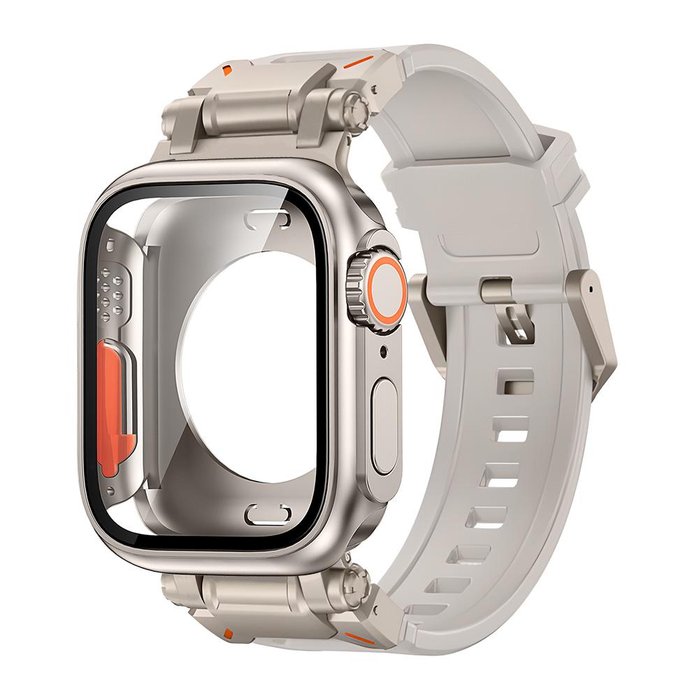 

Чехол + мягкий ремешок для Apple Watch Ultra 2 Band 49 мм 45 мм 44 мм Металлический разъем из нержавеющей стали Браслет из ТПУ Iwatch 9 8 7 6 SE 5 4 44MM