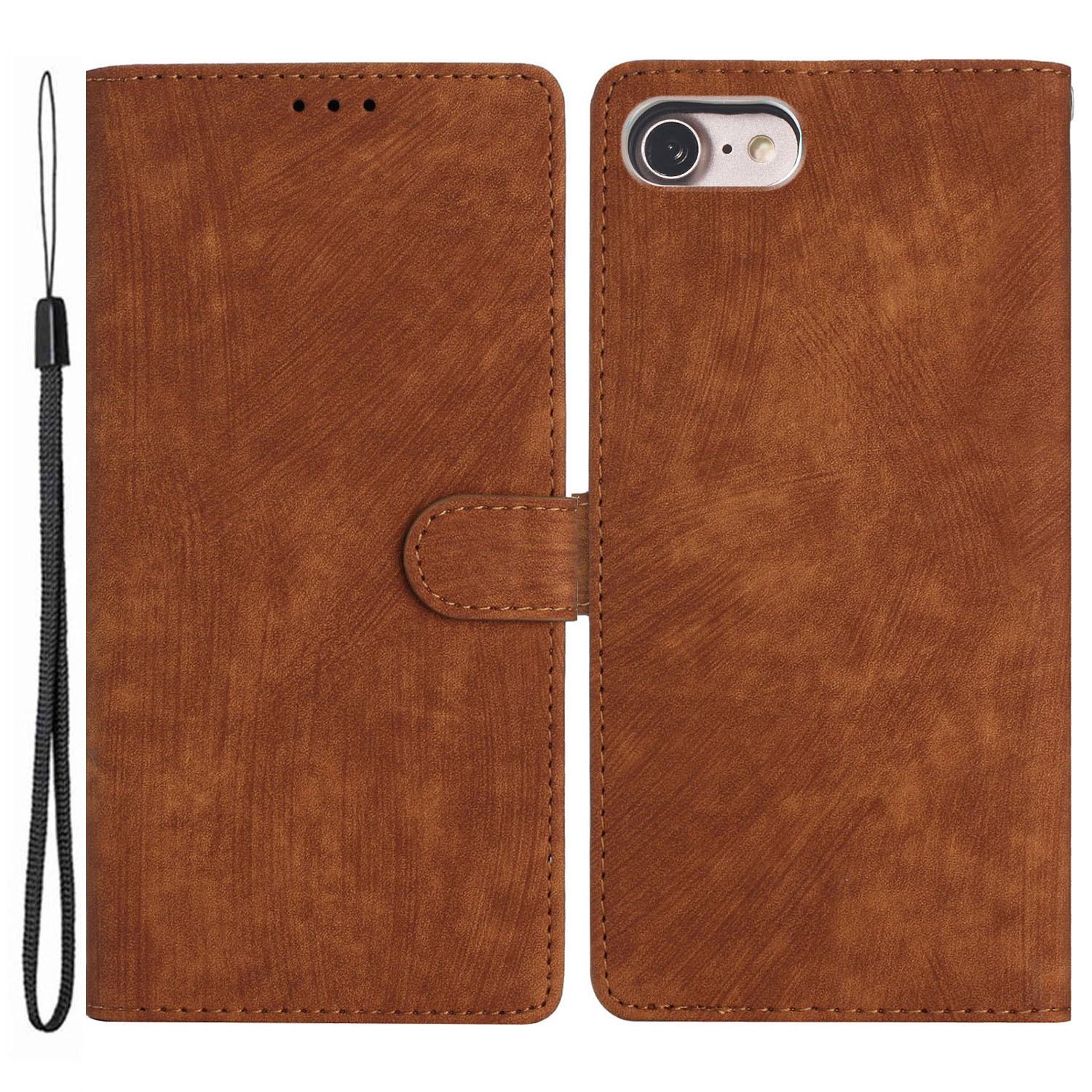 

For iPhone 7/8/SE (2020)/SE (2022) PU Leather Solid Color Cover Skin-touch Stand Wallet Phone Case Brown