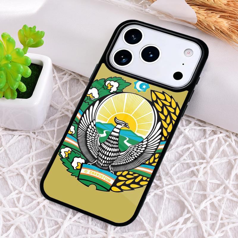 Emblem of Uzbekistan National Flag Phone Case for iPhone 17 Air 16 15 11 12 14 13 Pro Max Shockproof Cover