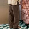 Men's Solid Color Corduroy Trousers Vintage Classic Ribbed Elastic Waist Micro-pleated Daily Pants