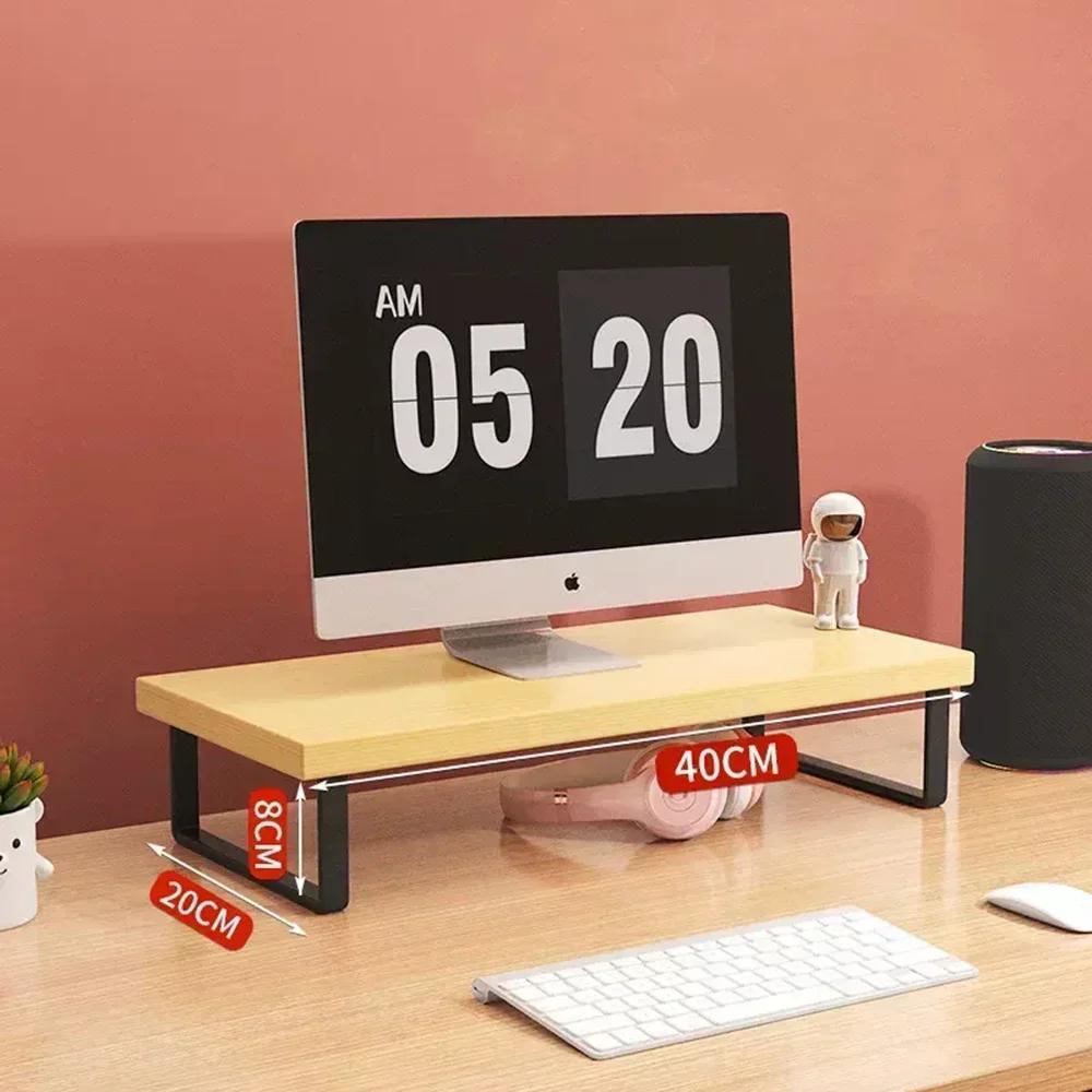 Office Desktop Computer Stand Rack Bracket Raised Shelf Laptop Monitor Wooden Table Home Storage Holders Utility Accessories