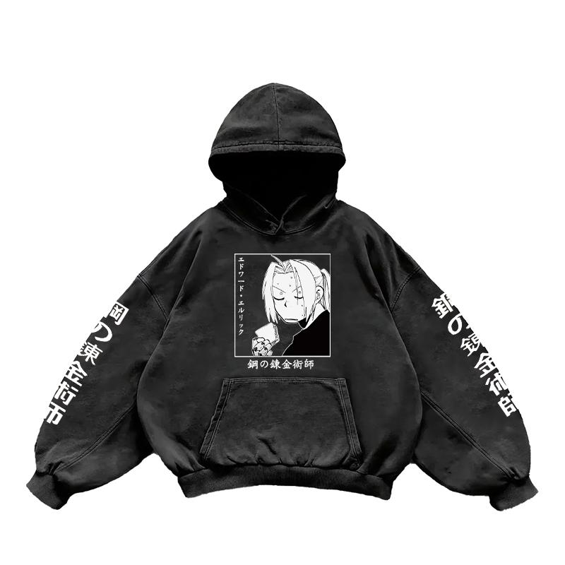 Fullmetal Alchemist Anime Clothing Edward Elric Printed Men Women Washed Cotton Hoodies Oversized Sweatshirt Harajuku Streetwear