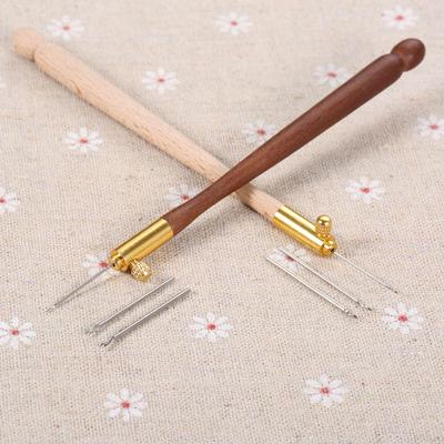 4pcs/kit 110mm French Embroidery Needle Tambour Crochet Hook Wood Handle 3 Needles S Couture Luneville Glitter Bead Too Giftl