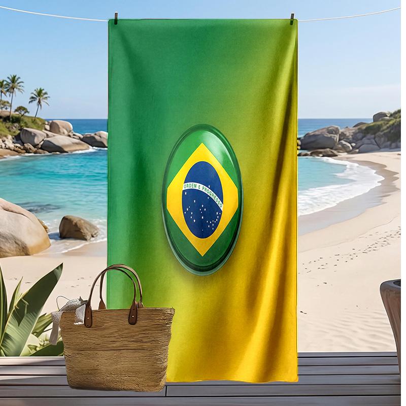 Brasilien Fußball Druck Strandtuch Schnelltrocknend Super Saugfähig Weiches Badetuch zum Schwimmen Strand Reisen Fan Souvenir Geschenk