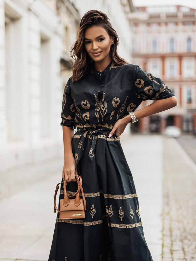 New Dress Autumn Floral Tie-Up Waist Dress for Women