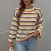 Women's  And Winter Splicing Knit Sweater Round Neck Long Sleeve Striped Sweater