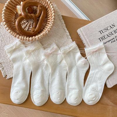 Cute College Style Lace Bow Cotton Ankle Socks - Spring/Summer Breathable & Versatile