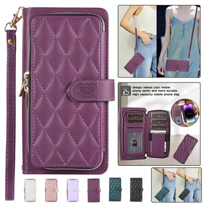 Crossbody Lanyard Zipper Leather Wallet Phone Case for Samsung Galaxy S25 Edge S24 FE S23 Ultra S22 Plus S21 S20 S10 Flip Cover