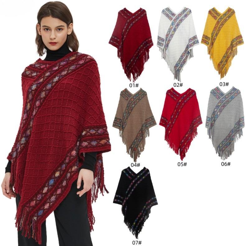 Women's Elegant Knitted Shawl Poncho with Fringed Lightweight Pullover Poncho Sweaters Cape Warm Cozy Knit Poncho Sweater for Women Pullover Cardigan