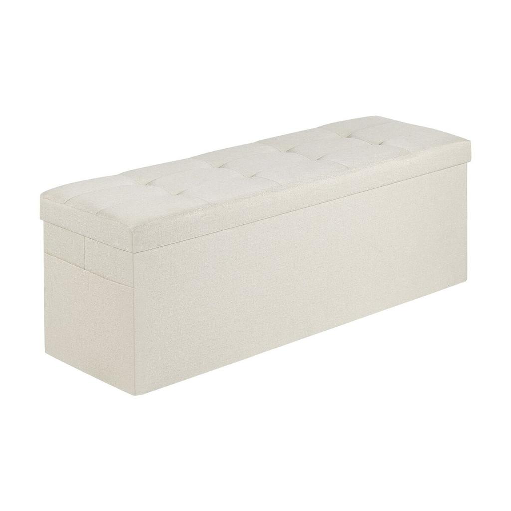 Foldable Storage Ottoman Bench, End of Bed Bench with Side Bags, Folding Upholstered Storage Chest Supports 660 lbs, Linen Bed Ottoman with Large