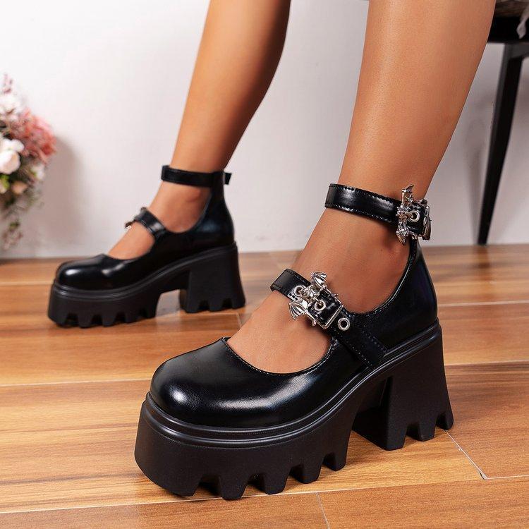 New Large Size Fashion Thick Heel French Mary Jane Single Shoes Women's Platform Retro British Style Small Leather Shoes