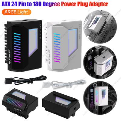 Adaptor Conector Alimentare ATX 24 pini la 180 de Grade cu Lumină ARGB Oglindă Infinită Adaptor Unghi 24 Pini Accesoriu Montaj DIY