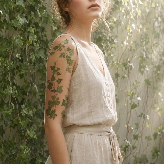 Nostalgie Fake Vine Tattoos, Waterproof Leaf Temporary Stickers, Green Plant Ivy Body Art for Women Girls, Boho Festival Decor