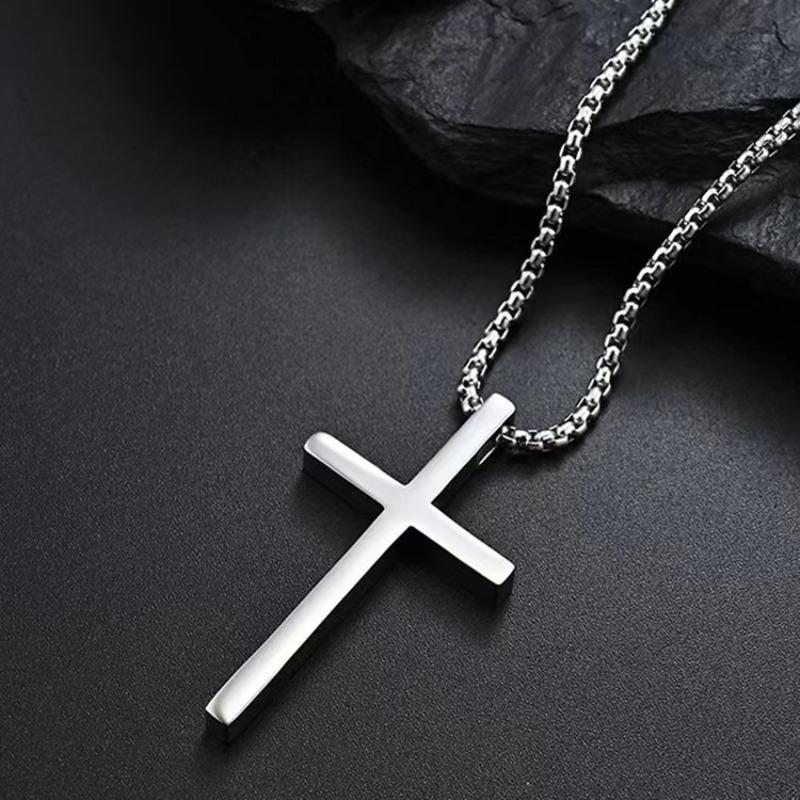 New Titanium and Steel Smooth-faced Cross-shaped Men's Necklace, Hip-hop Versatile Long-sleeved Sweater Chain Pendant Accessory