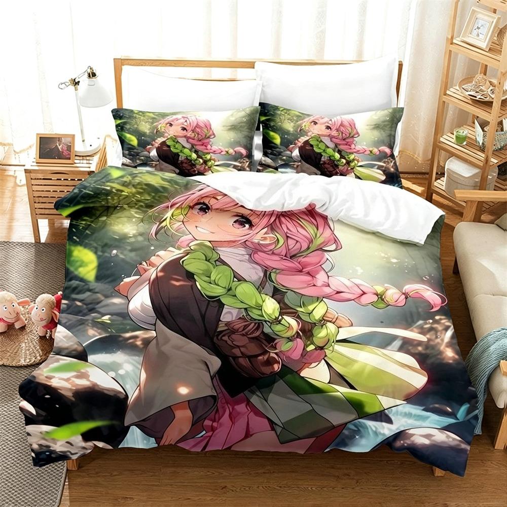 Kawaii Kanroji Mitsuri 2/3 Piece Bedding Set Luxury Comforter Set with Queen King Size Cool Two household goods Anime bed shee