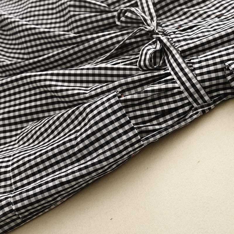Summer women's cotton and linen plaid dress