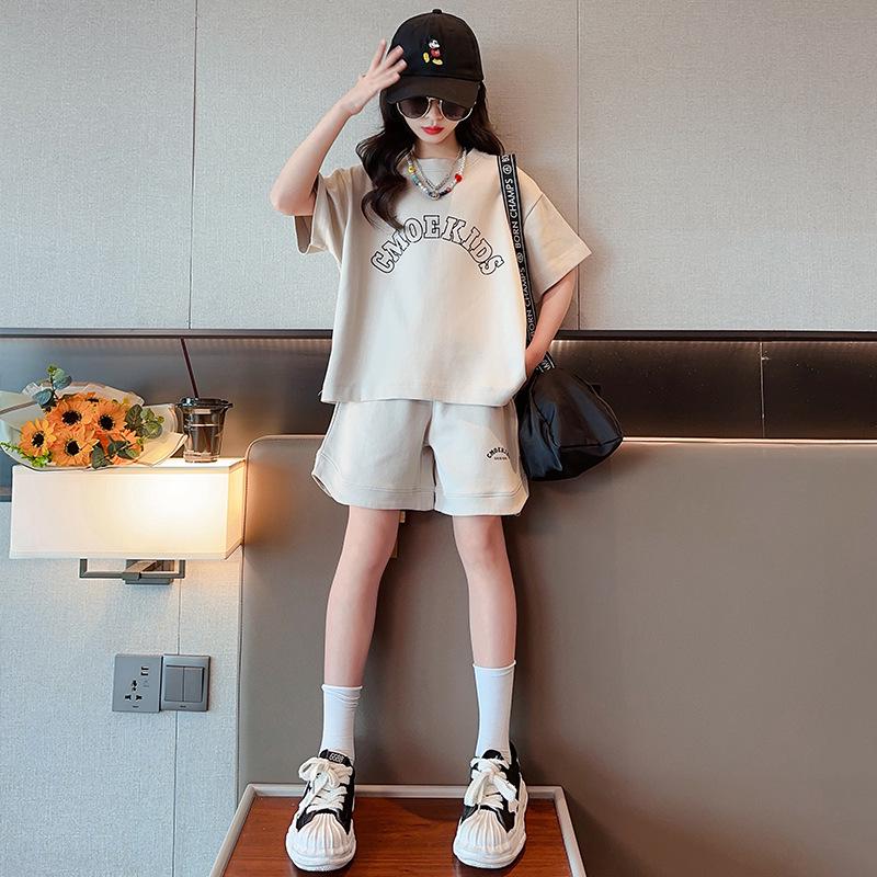 Summer 2025 Girls' Fashion Streetwear: Big Kids' Sporty Two-Piece Short-Sleeve Set